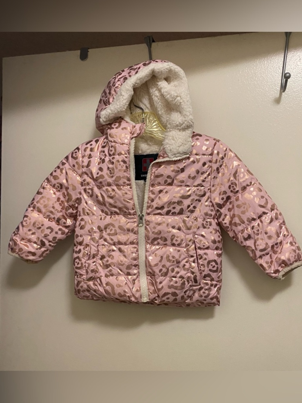 Swiss Tech Baby Girls Puffer Jacket 18m 18 Months Pink Gold Leopard Fleece Lined